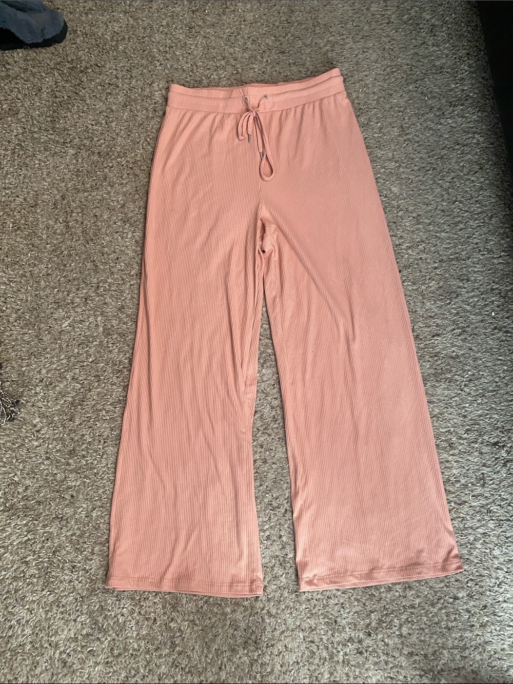 Derek Heart Peach Wide-Leg Ribbed Drawstring Pants